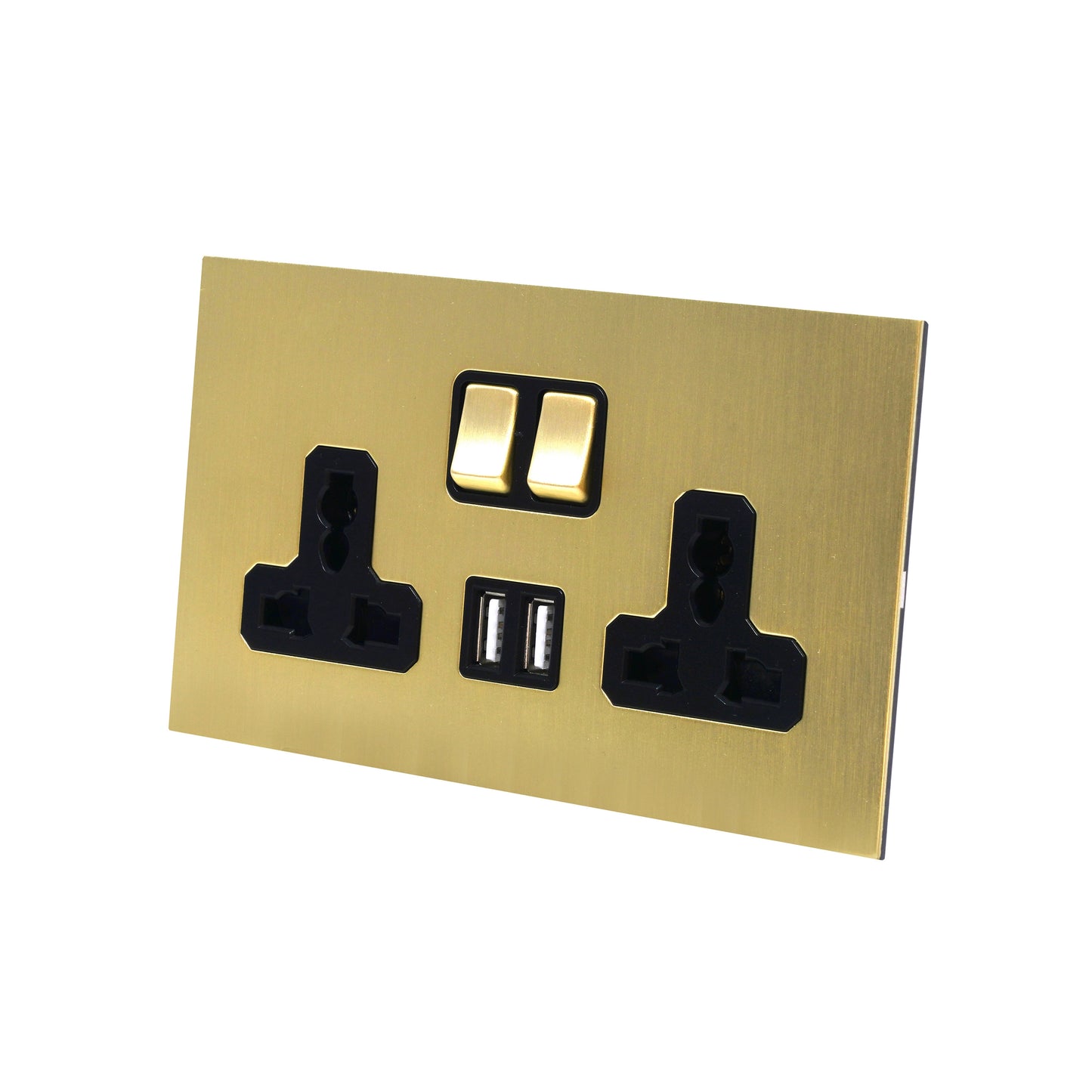 Double MF Socket 13A – On/Off + 2 USB – Stainless Steel