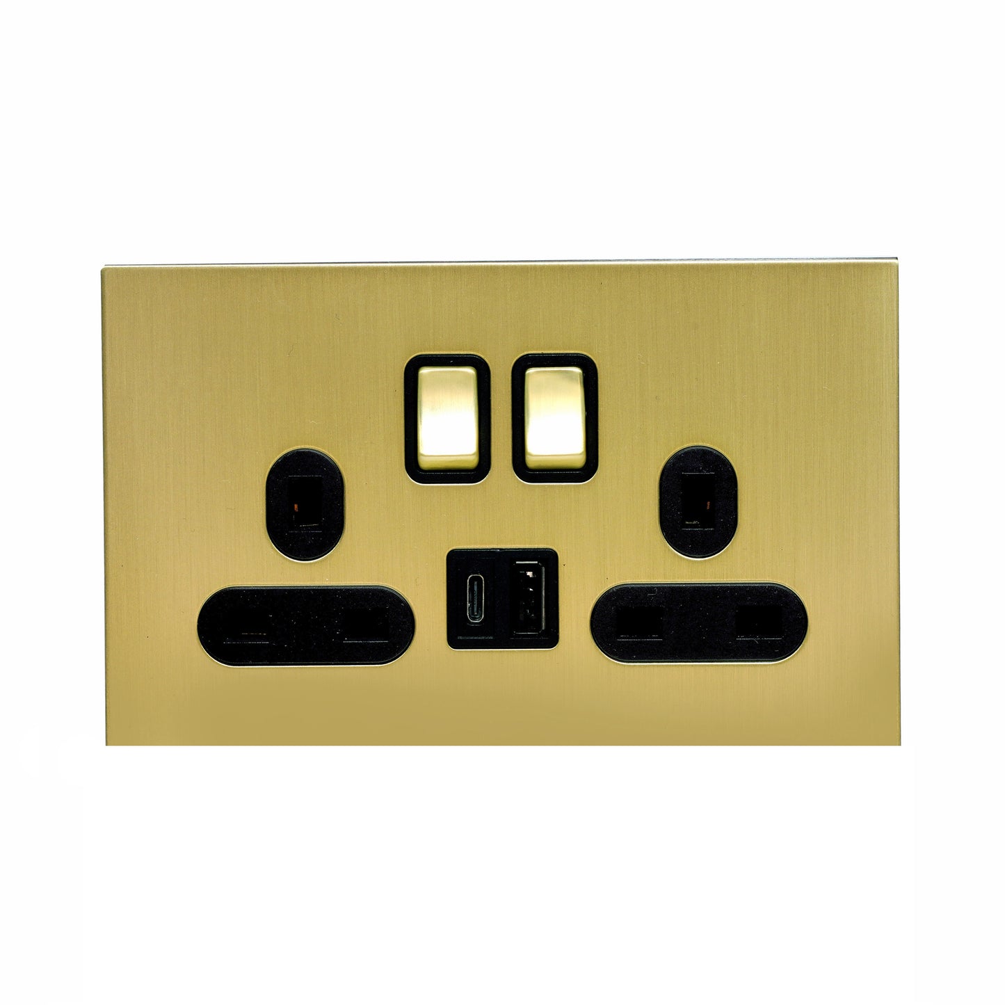 Double MF Socket 13A – On/Off + USB + Type-C – Stainless Steel