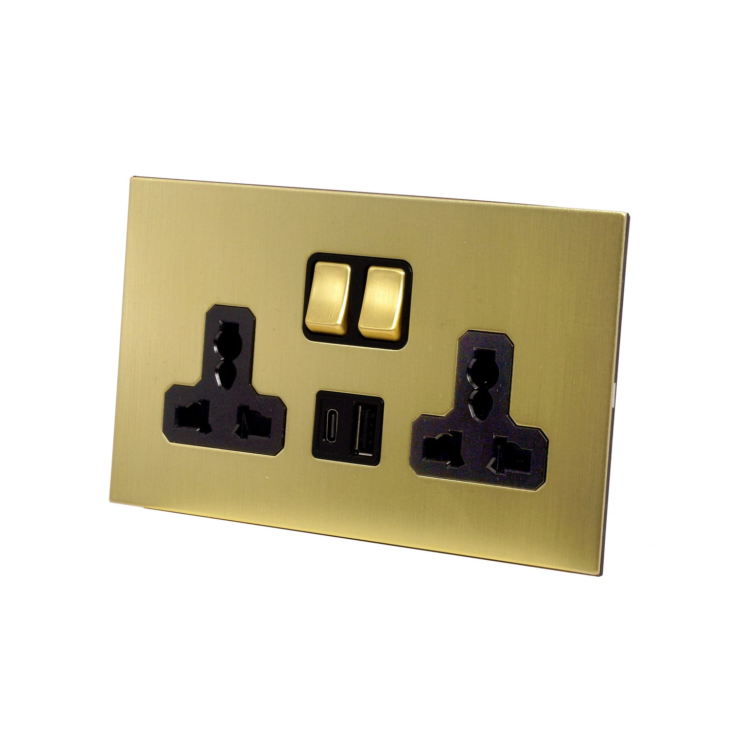Double MF Socket 13A – On/Off + USB + Type-C – Stainless Steel