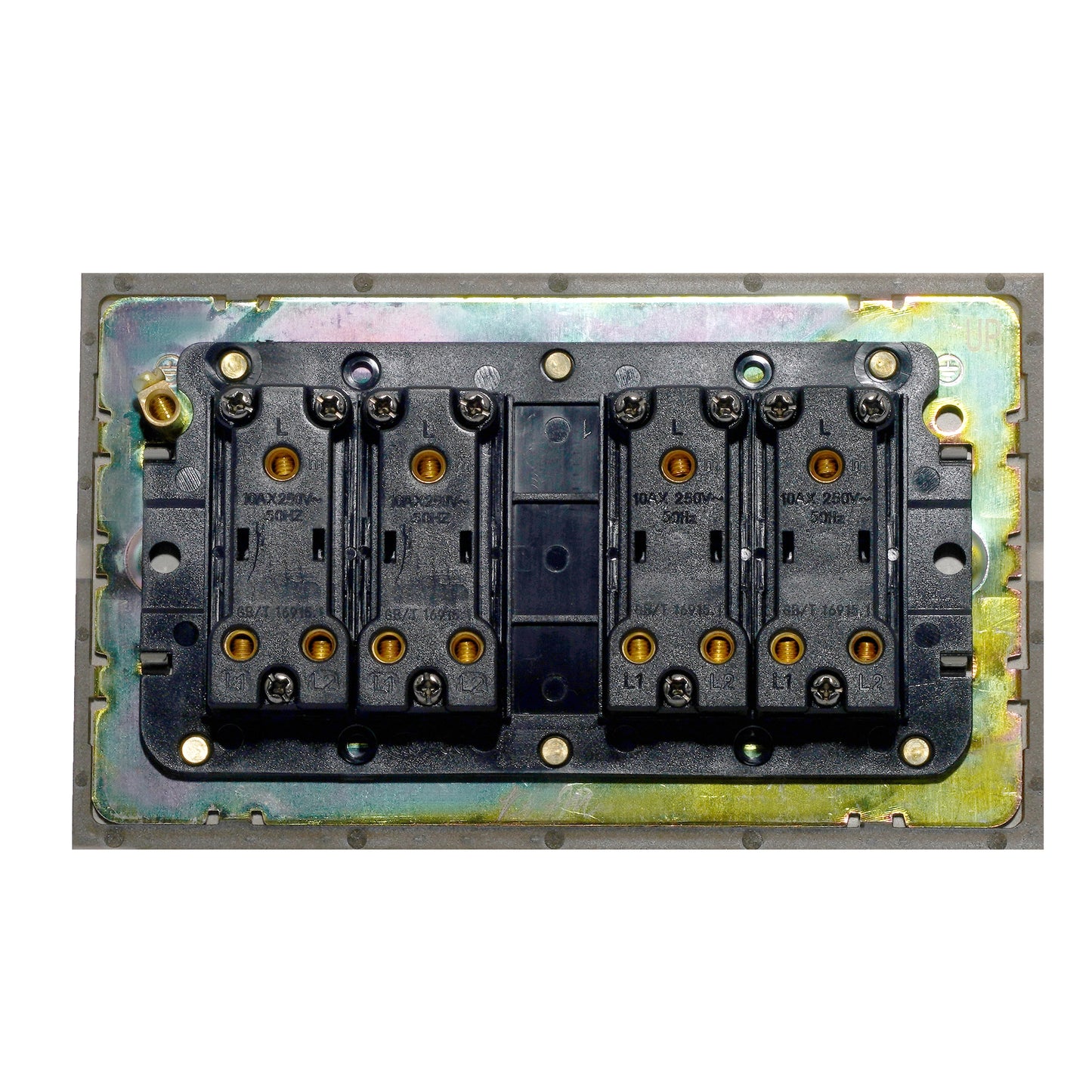 4 Gang 2 Way Switch (148) – Plain Toggle – Stainless Steel / Copper