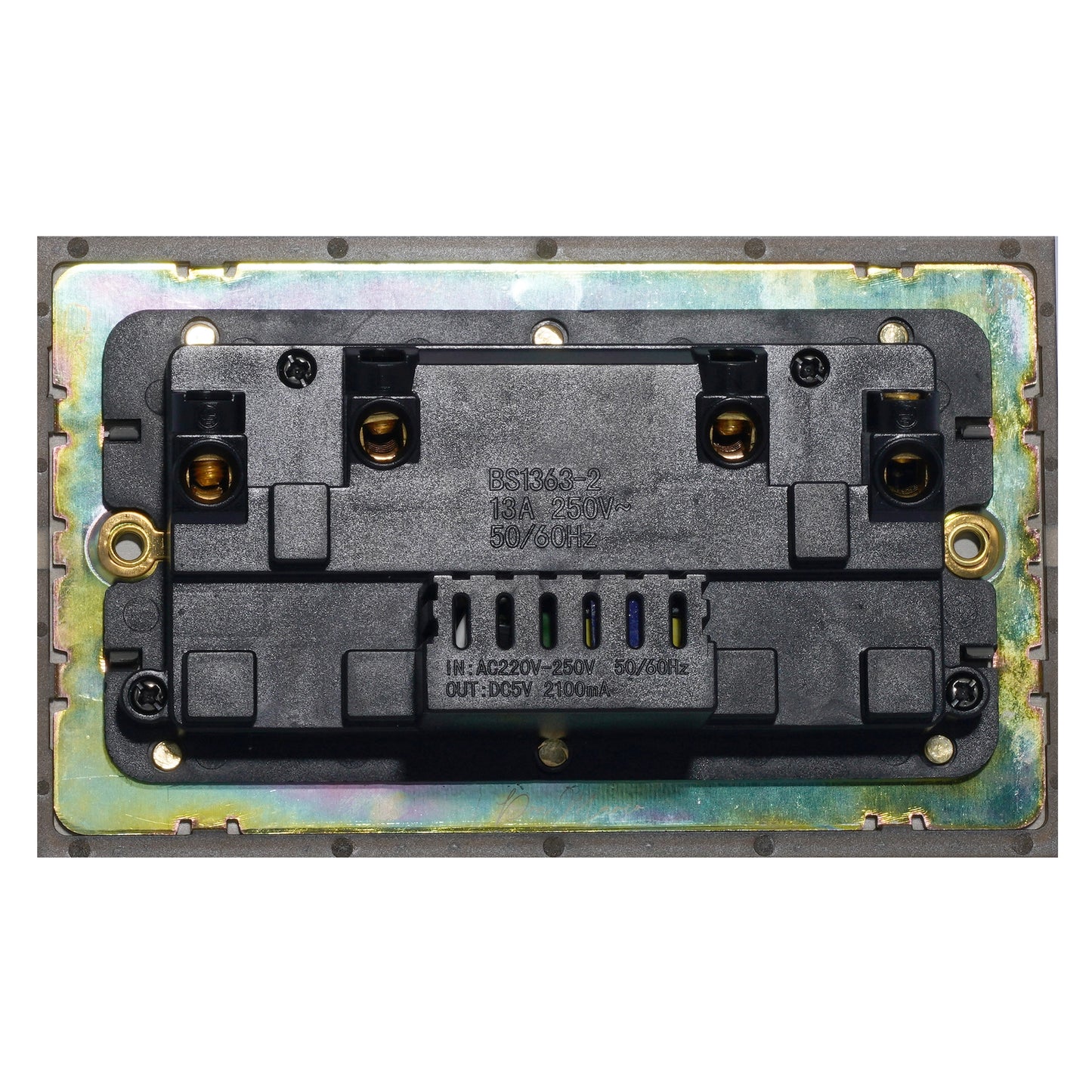 Double MF Socket 13A – On/Off + USB + Type-C – Stainless Steel