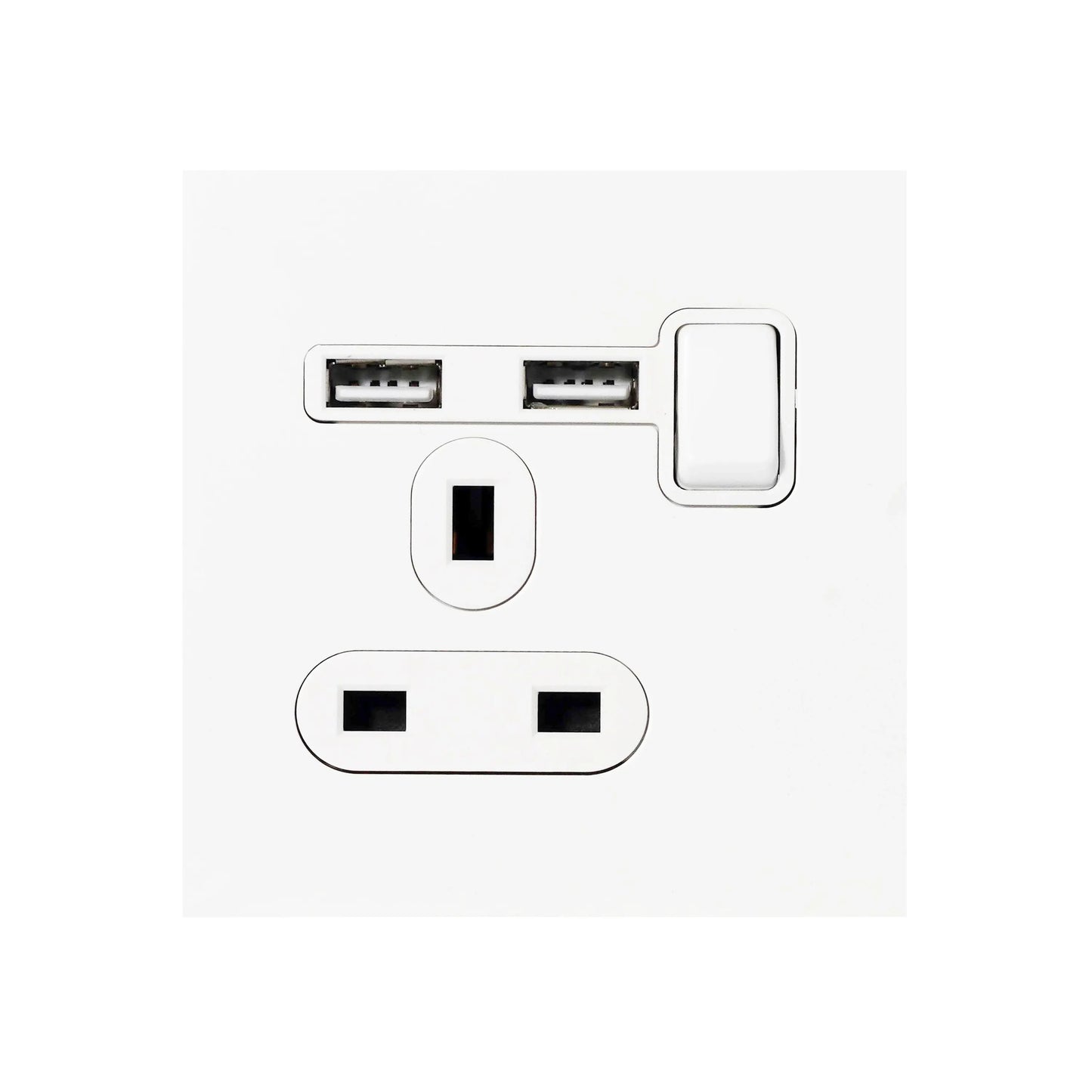 Double UK Socket 13A – On/Off + 2USB – Stainless Steel
