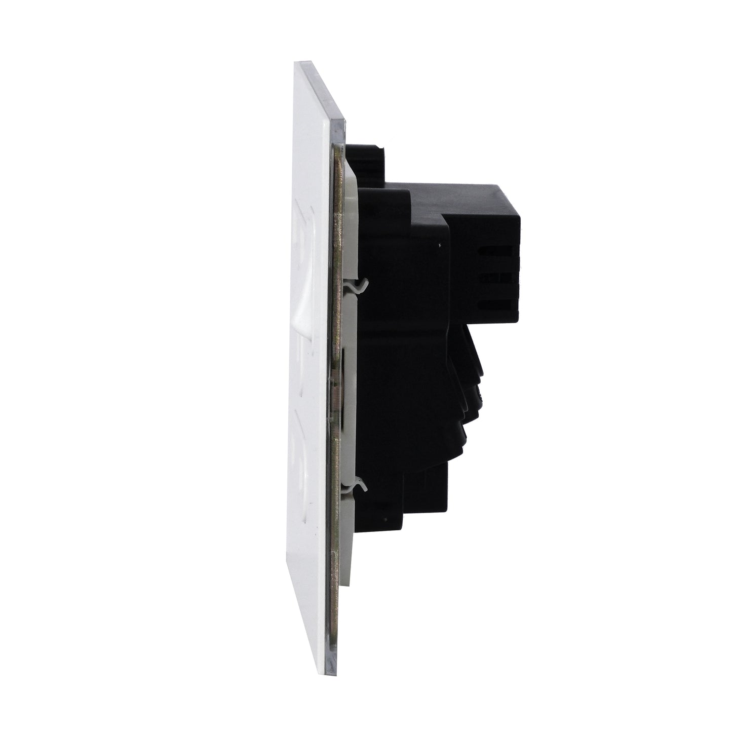 Double UK Socket 13A – On/Off + 2USB – Stainless Steel