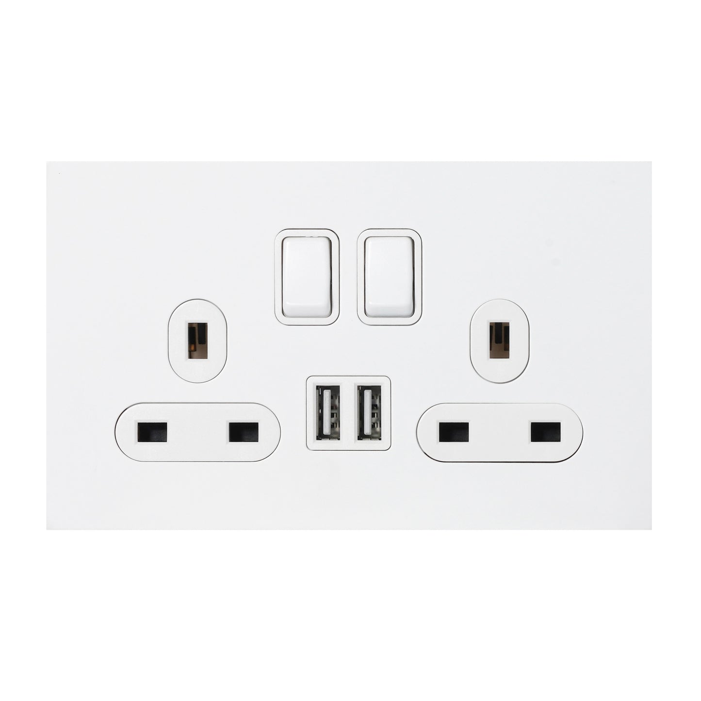 Double UK Socket 13A – On/Off + 2USB – Stainless Steel