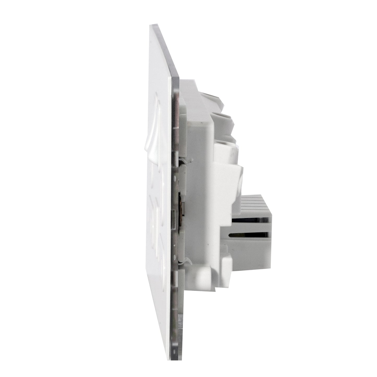 Double UK Socket 13A – On/Off + 2USB – Stainless Steel