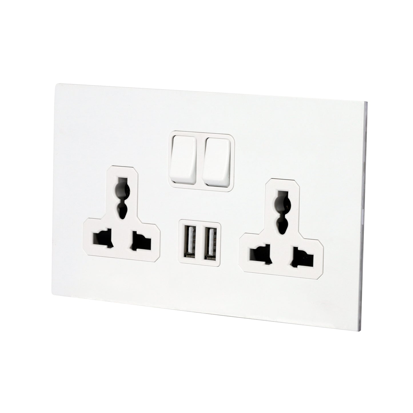 Double MF Socket 13A – On/Off + 2 USB – Stainless Steel