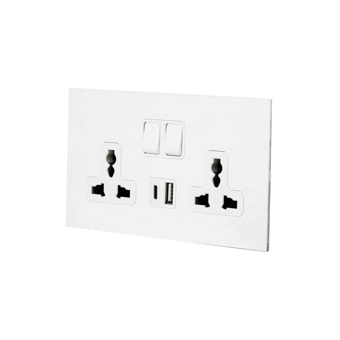 Double MF Socket 13A – On/Off + USB + Type-C – Stainless Steel