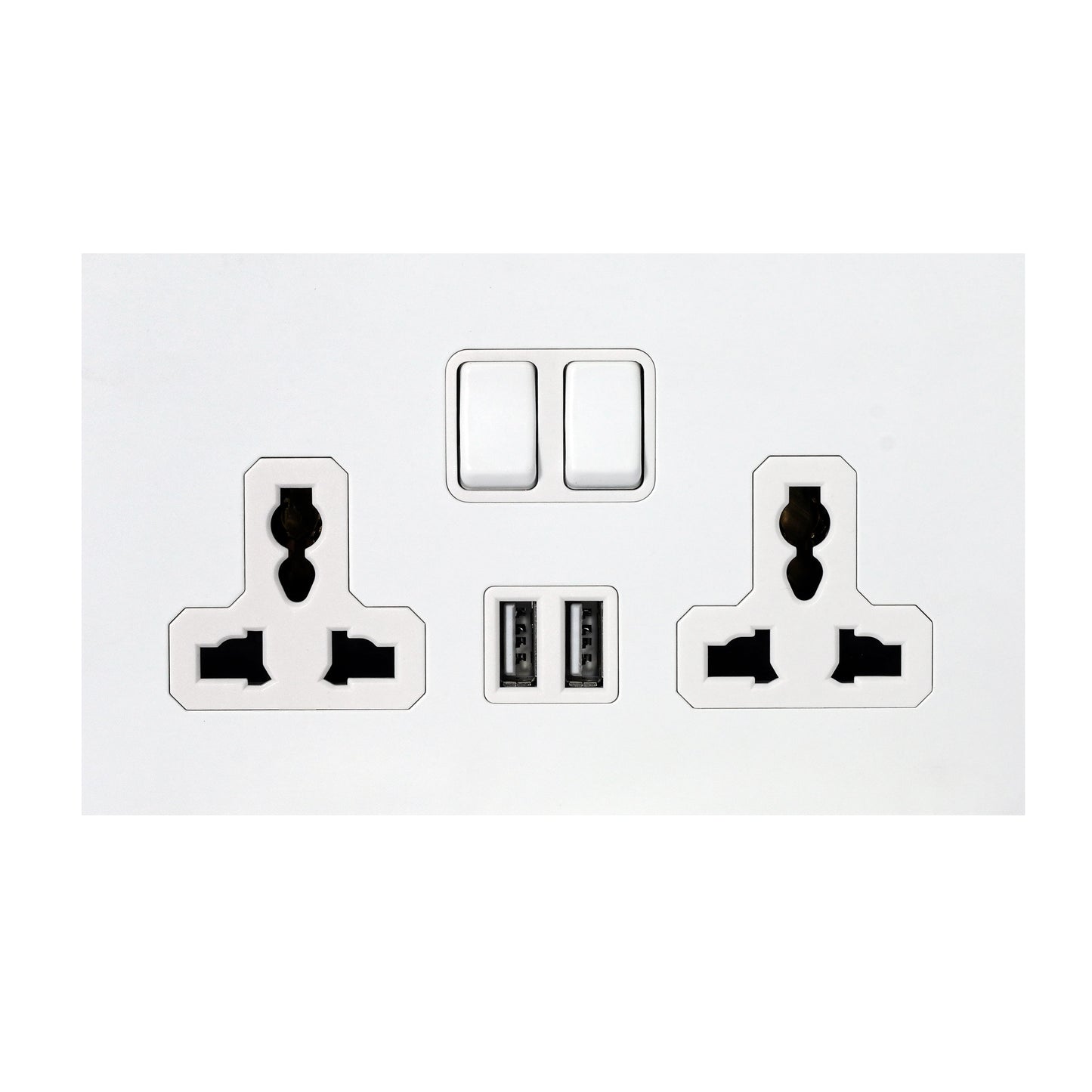 Double MF Socket 13A – On/Off + 2 USB – Stainless Steel