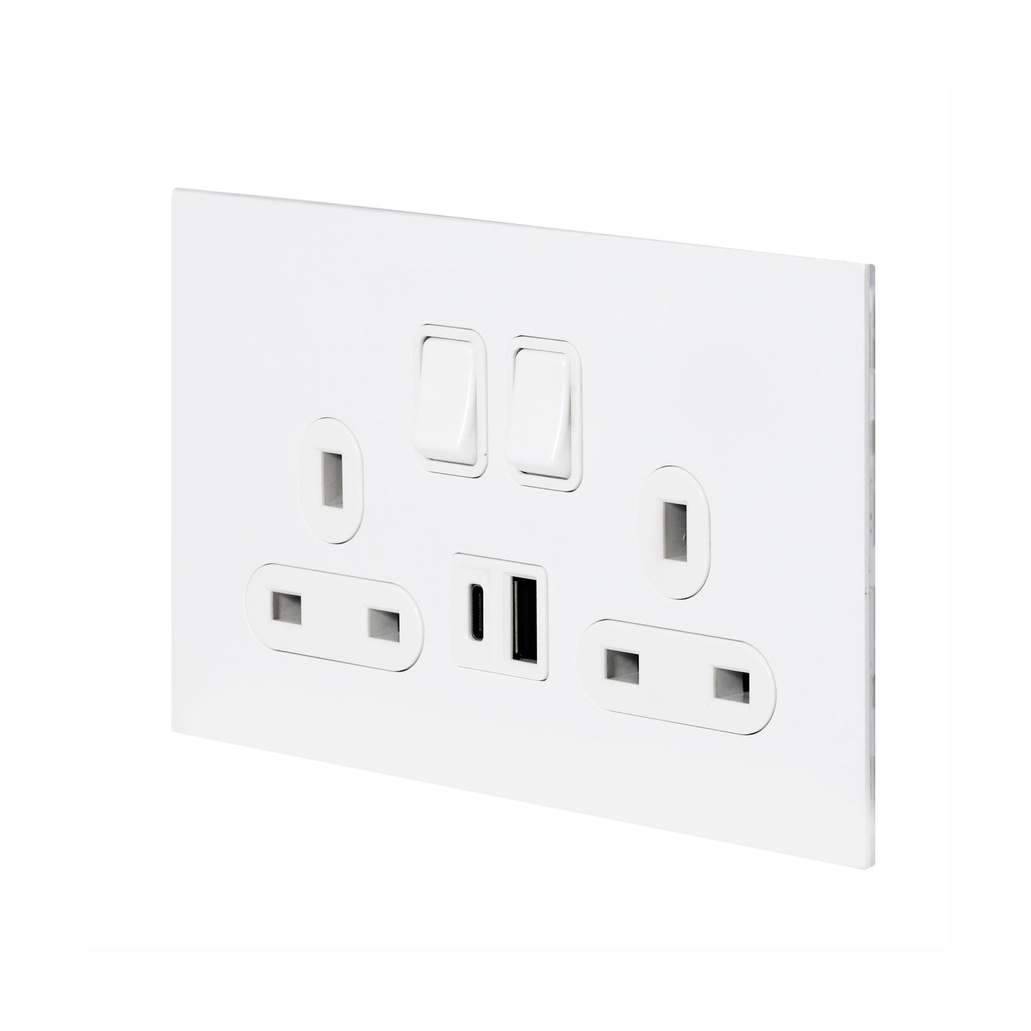 Double MF Socket 13A – On/Off + USB + Type-C – Stainless Steel