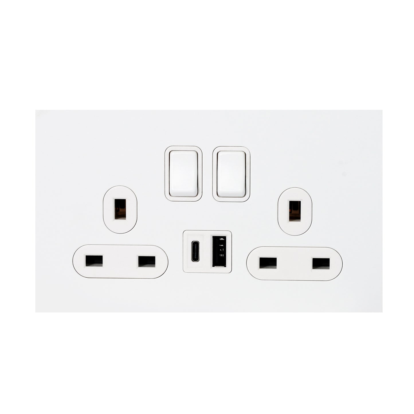 Double MF Socket 13A – On/Off + USB + Type-C – Stainless Steel