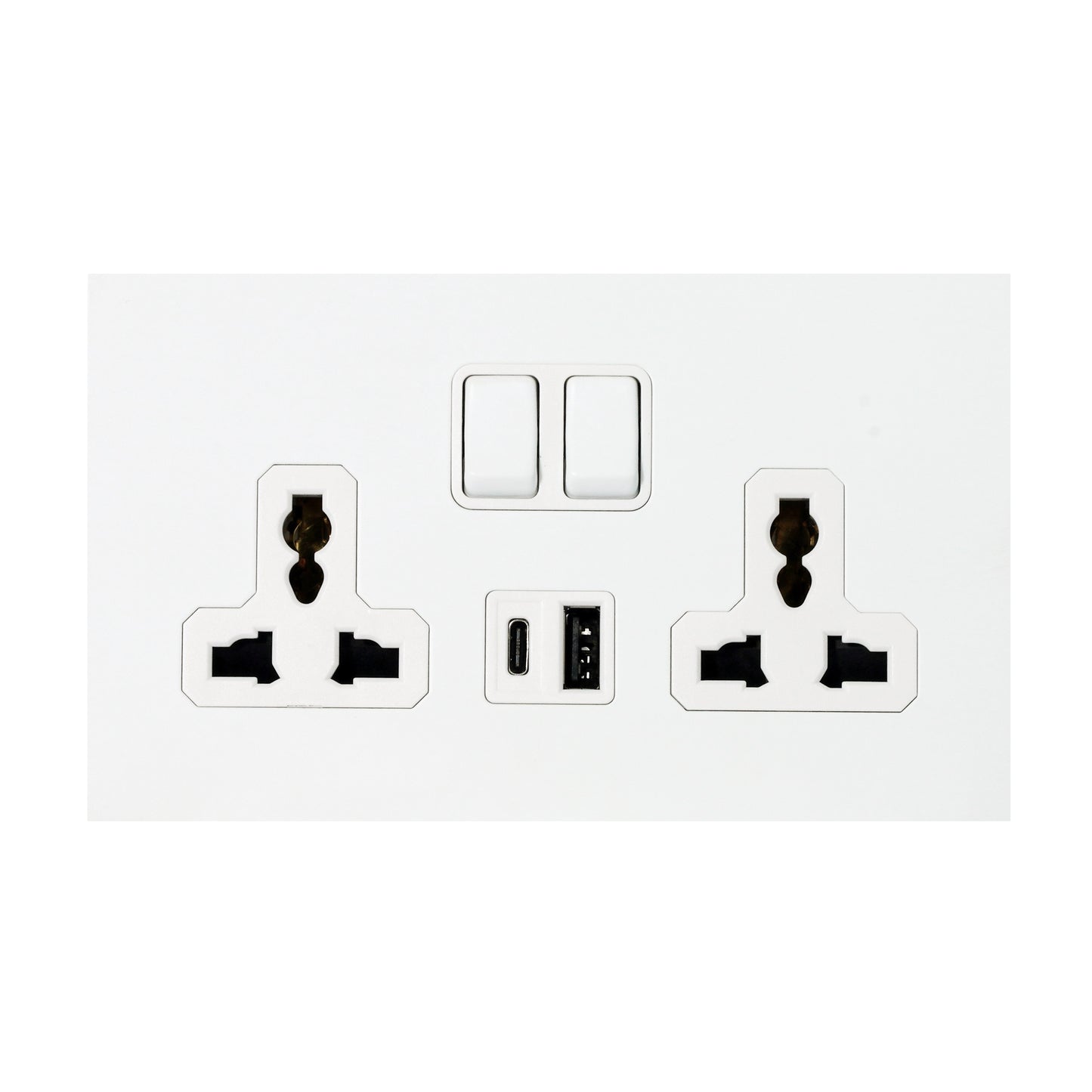 Double MF Socket 13A – On/Off + USB + Type-C – Stainless Steel