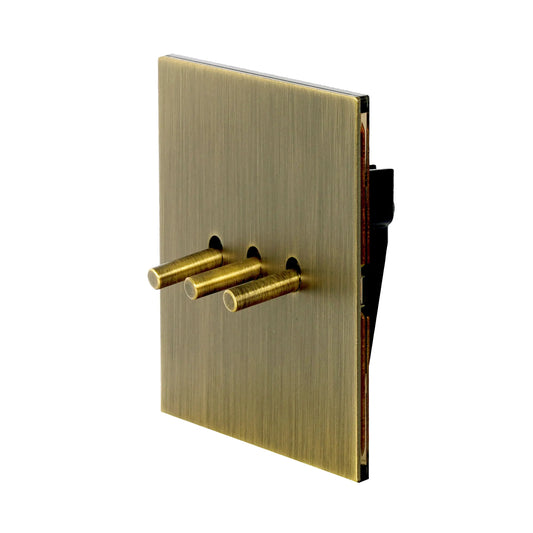 3 Gang 2 Way Switch – Plain Toggle – Stainless Steel / Copper