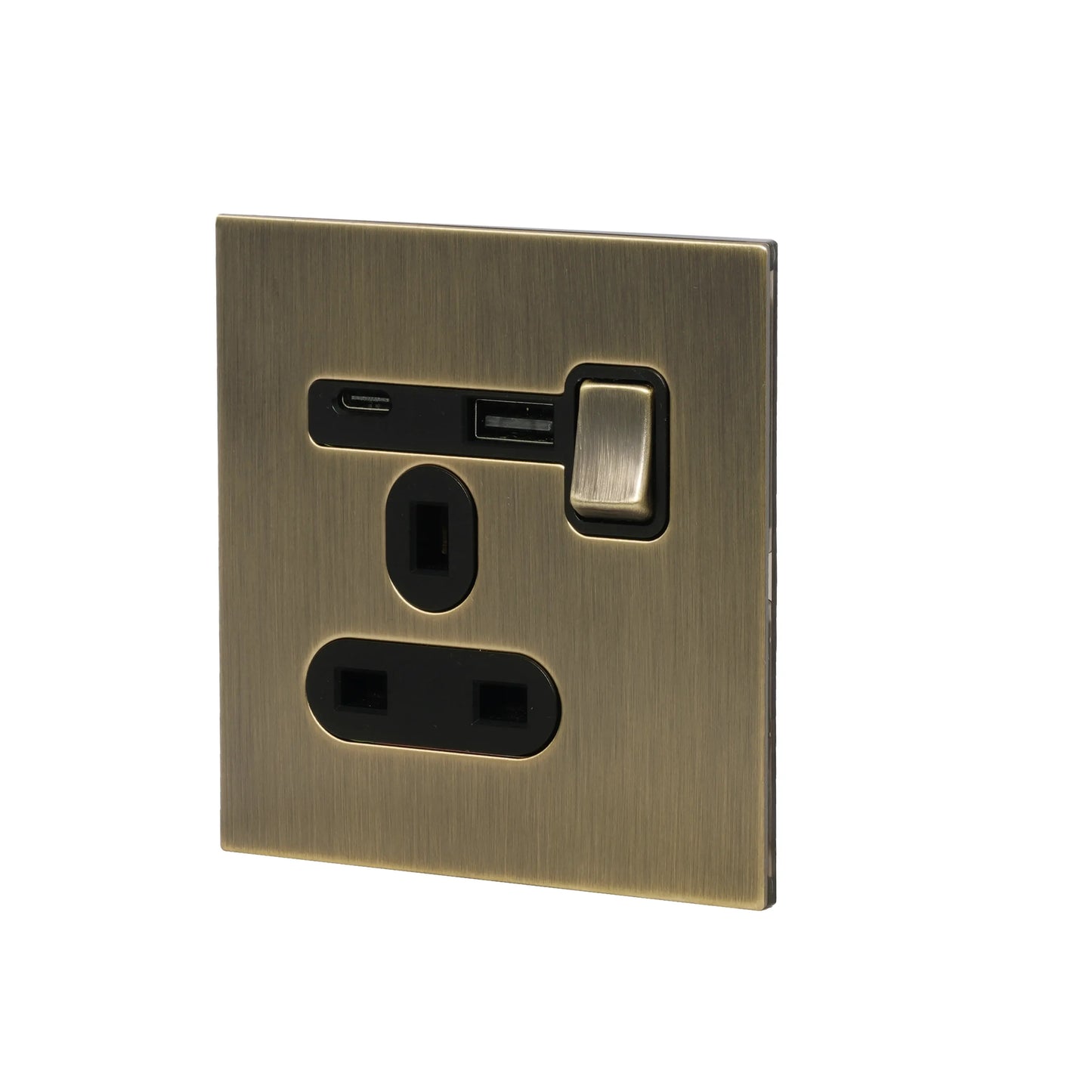 Single UK Socket 13A – On/Off + USB + Type-C – Stainless Steel