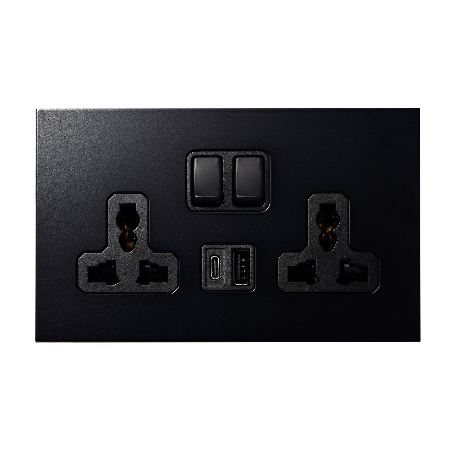 Double MF Socket 13A – On/Off + USB + Type-C – Stainless Steel