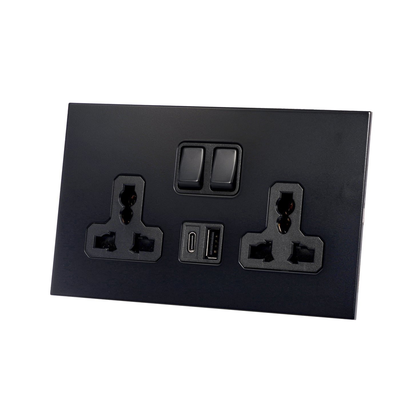 Double MF Socket 13A – On/Off + USB + Type-C – Stainless Steel