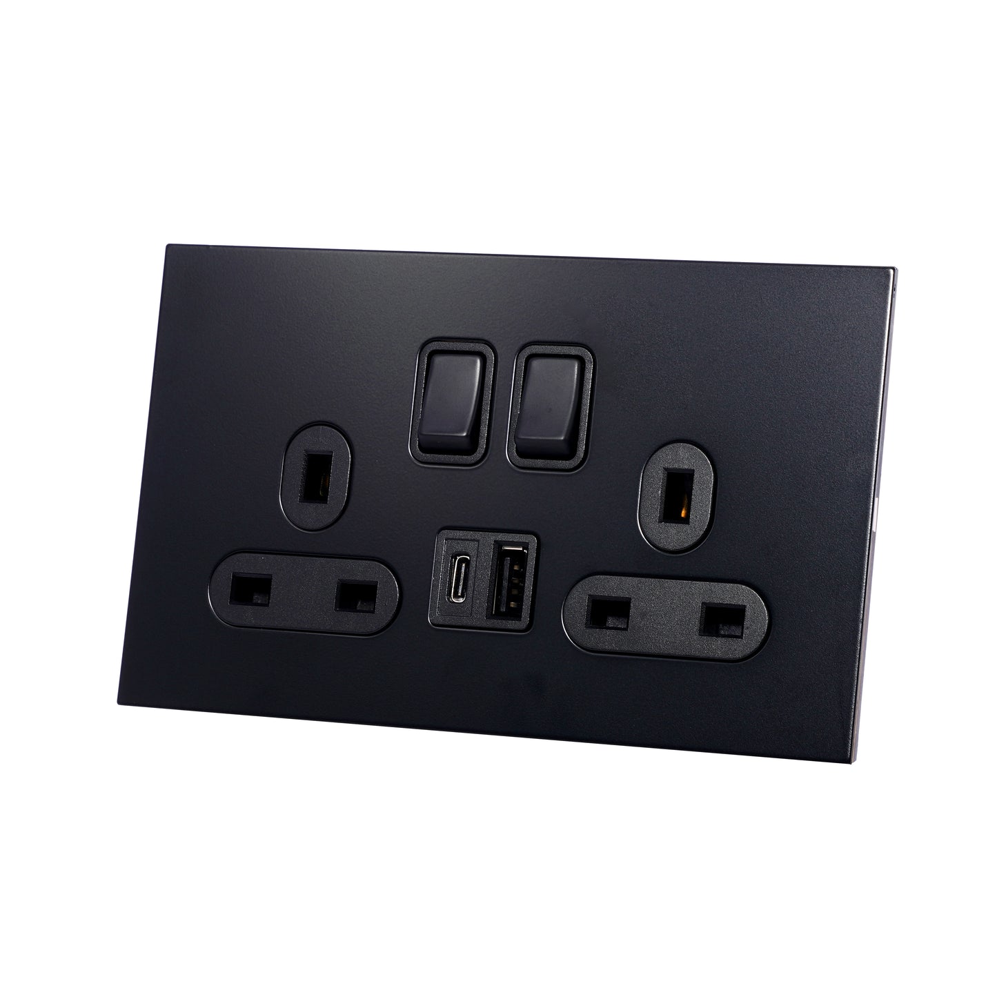 Double MF Socket 13A – On/Off + USB + Type-C – Stainless Steel