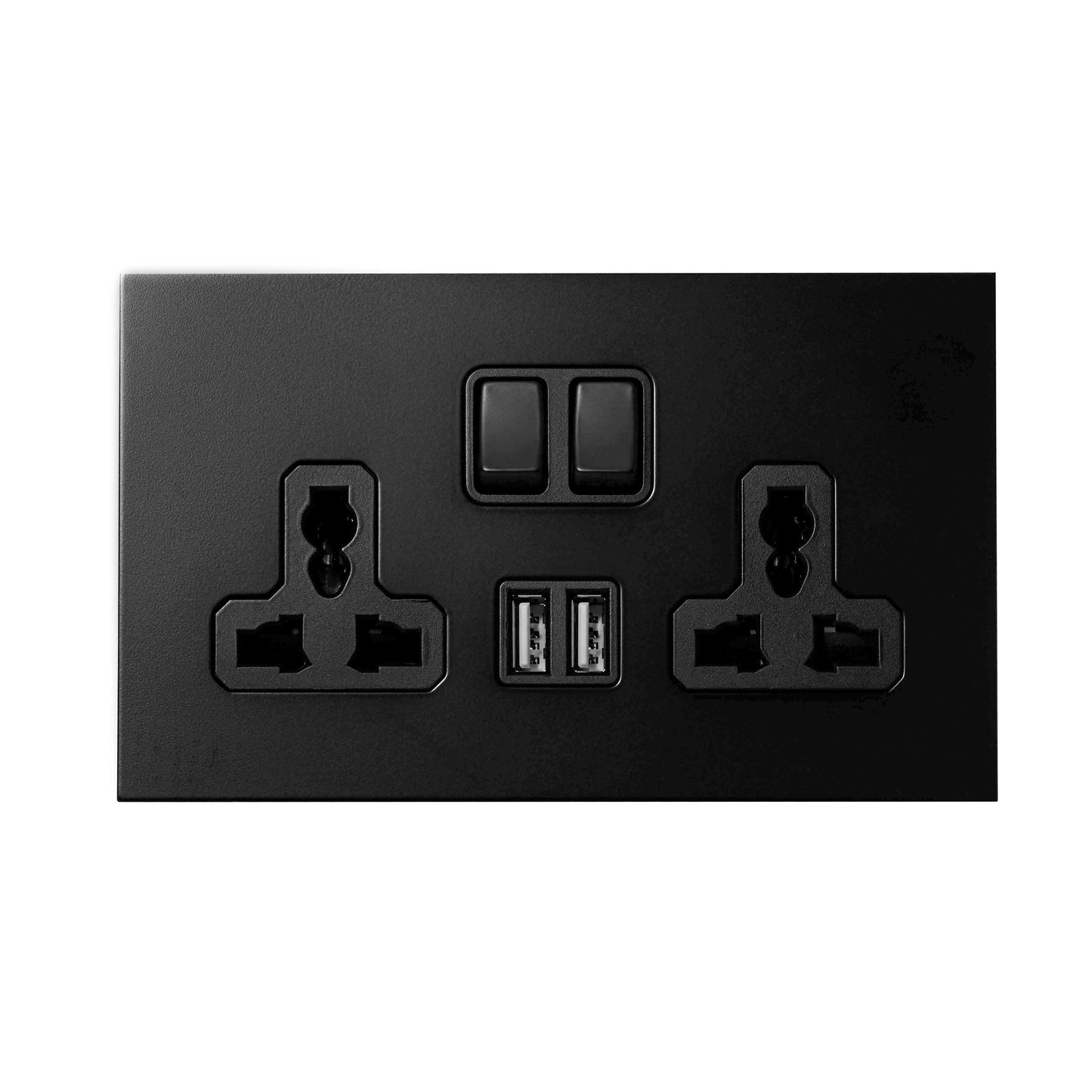 Double MF Socket 13A – On/Off + 2 USB – Stainless Steel