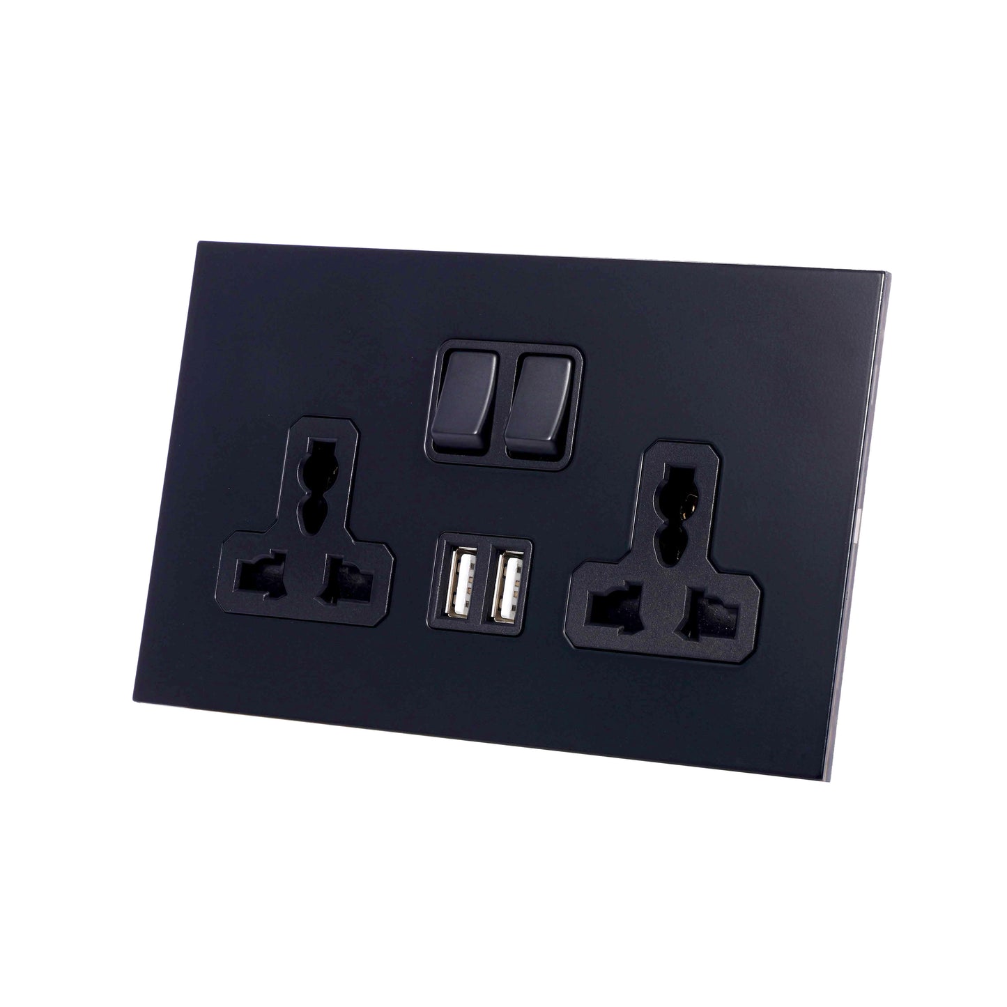 Double MF Socket 13A – On/Off + 2 USB – Stainless Steel