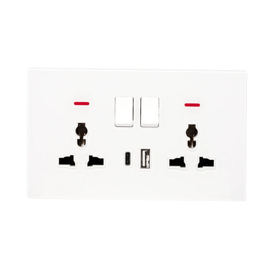 Double MF Socket 13A – USB + Type-C (5V 2.1A) – Ultra Thin Acrylic Glass