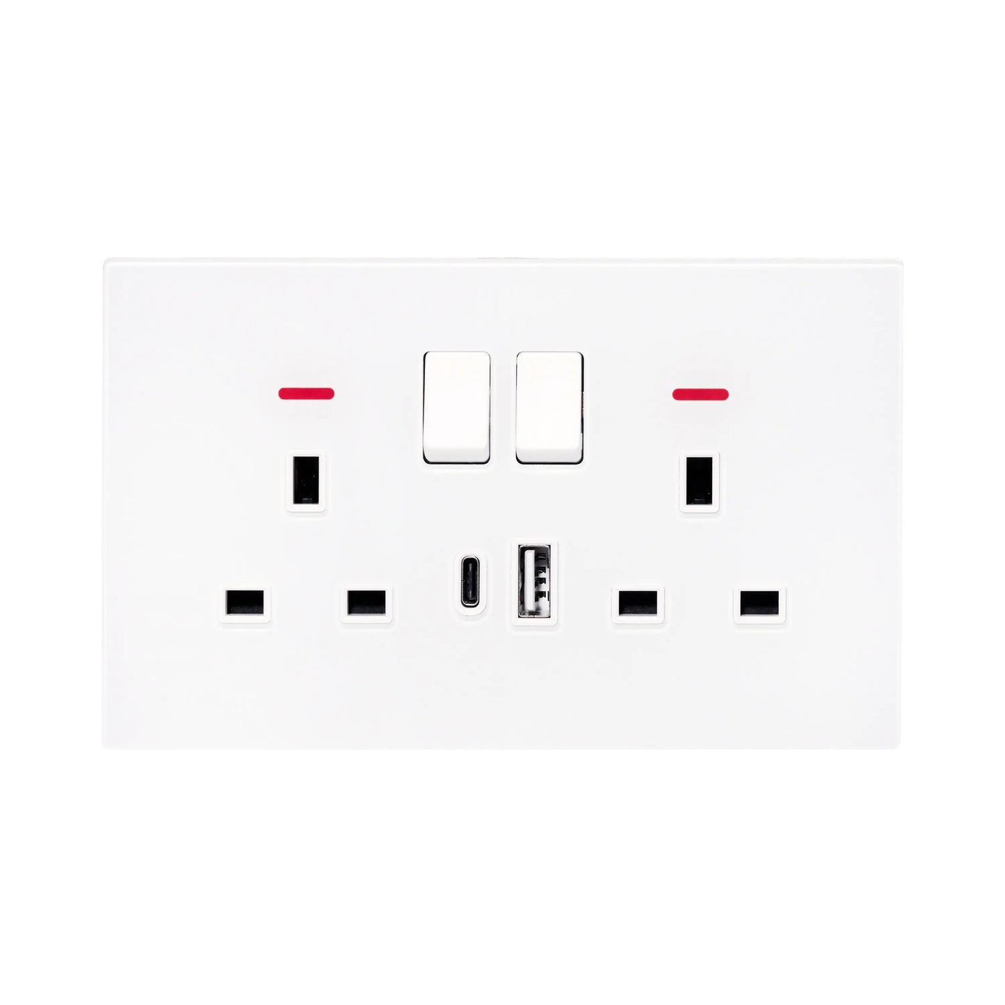 Double UK Socket 13A – USB + Type-C (5V 2.1A) – Ultra Thin Acrylic Glass