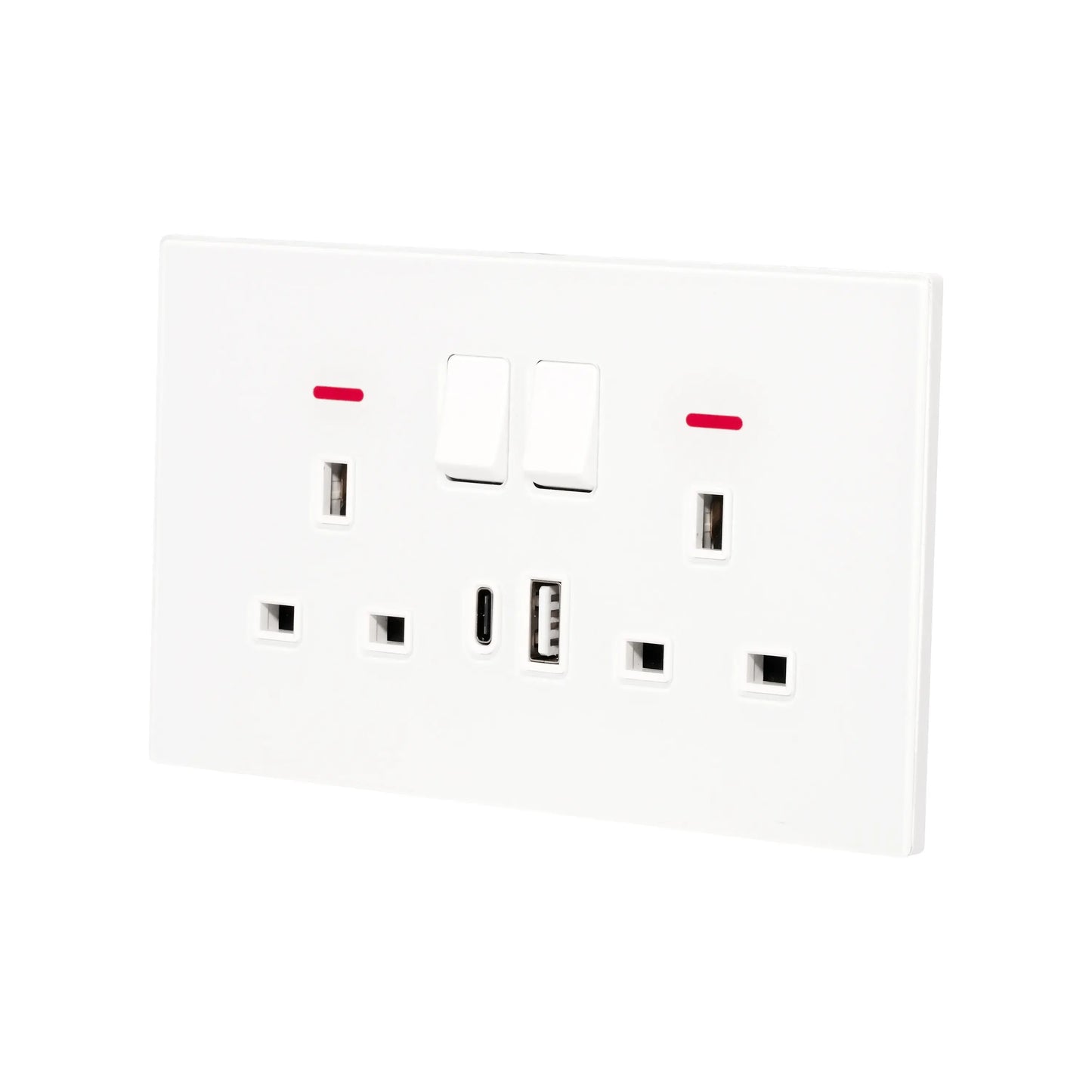 Double UK Socket 13A – USB + Type-C (5V 2.1A) – Ultra Thin Acrylic Glass