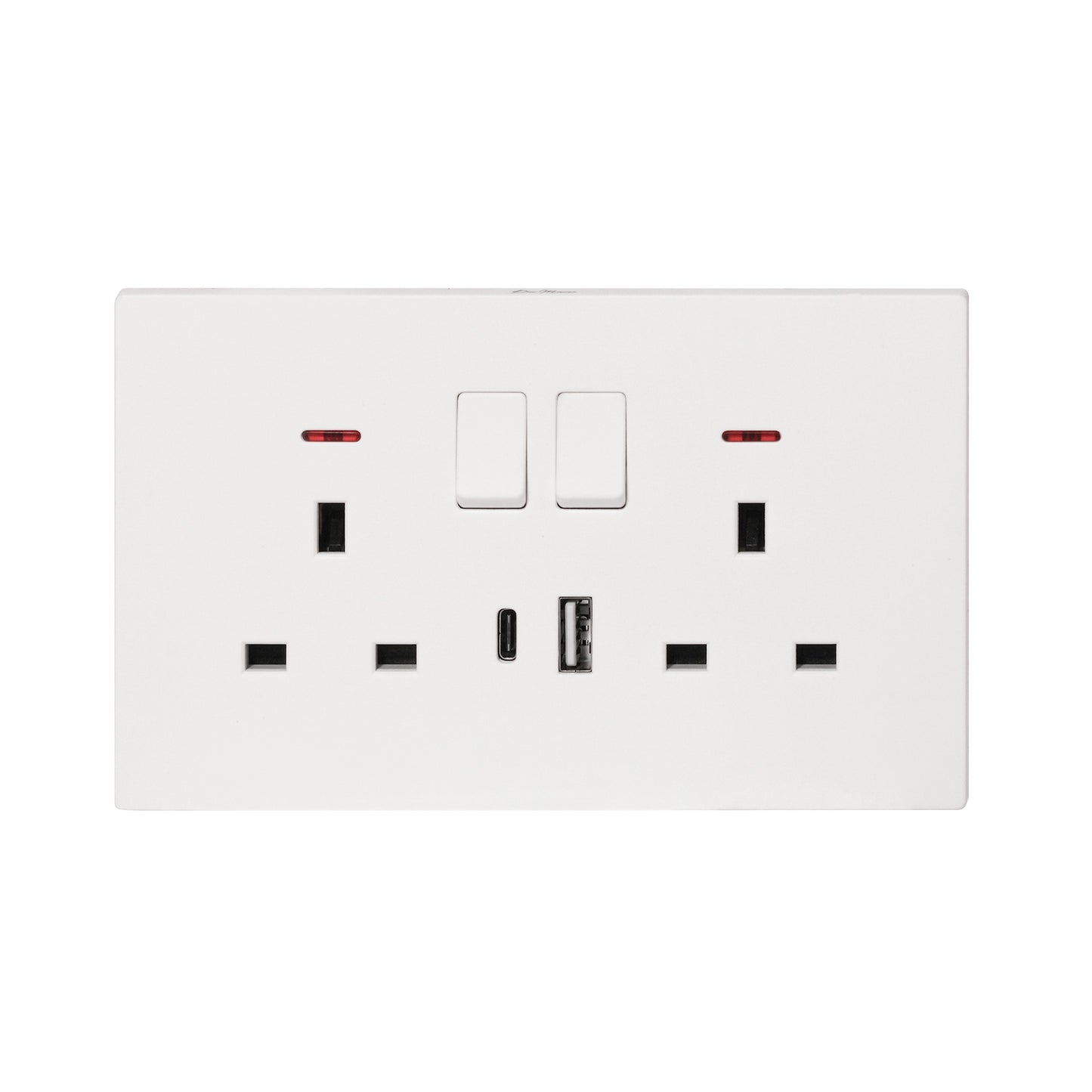 Double UK Socket 13A – USB + Type-C (5V 2.1A) – Ultra Thin Plastic