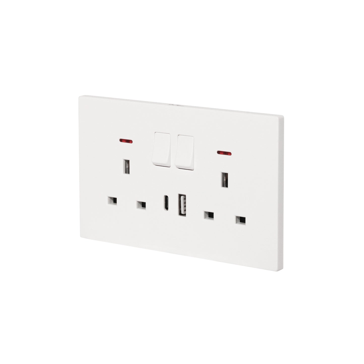 Double UK Socket 13A – USB + Type-C (5V 2.1A) – Ultra Thin Plastic