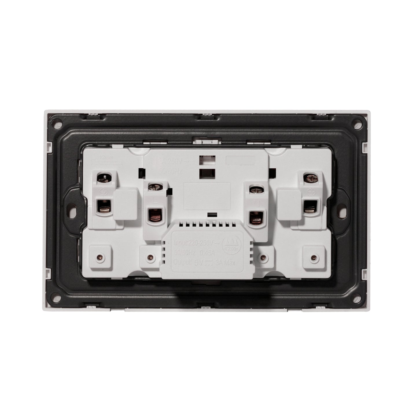 Double UK Socket 13A – USB + Type-C (5V 2.1A) – Ultra Thin Plastic