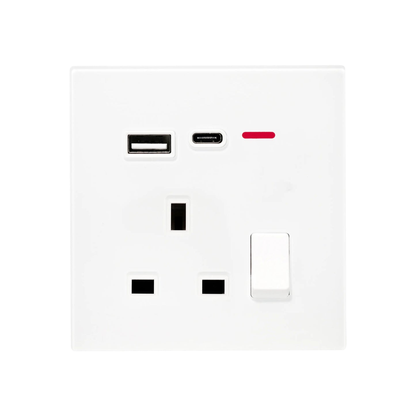 Single UK Socket 13A USB + Type-C (5V 2.1A) – Ultra Thin Acrylic Glass