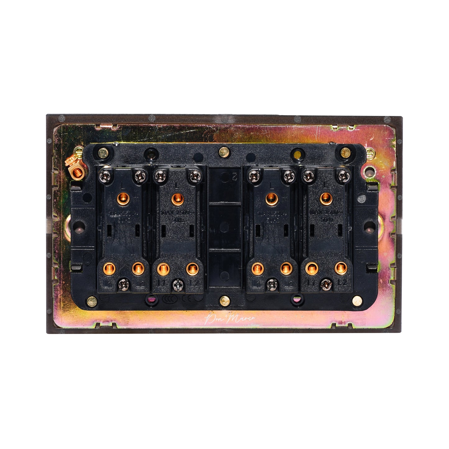 4 Gang 2 Way Switch (148) – Plain Toggle – Stainless Steel / Copper