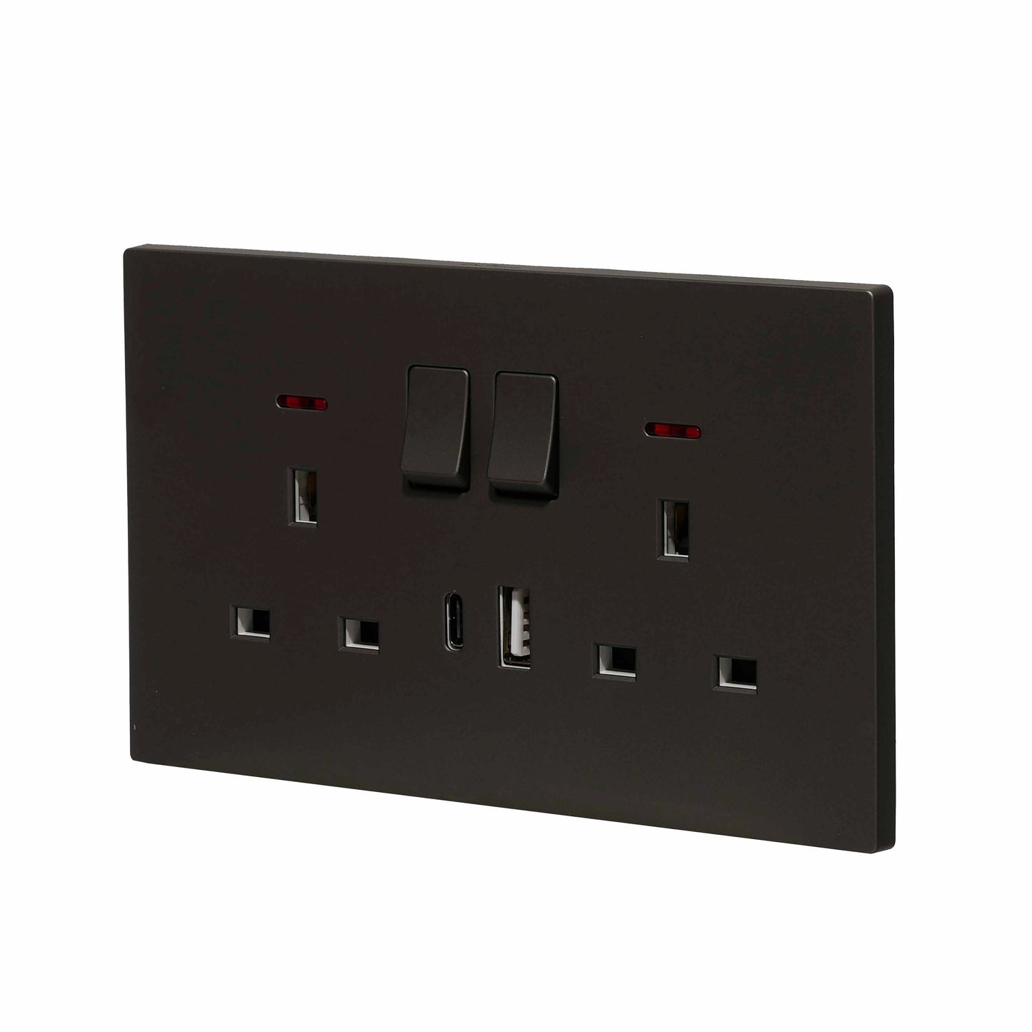 Double UK Socket 13A – USB + Type-C (5V 2.1A) – Ultra Thin Plastic