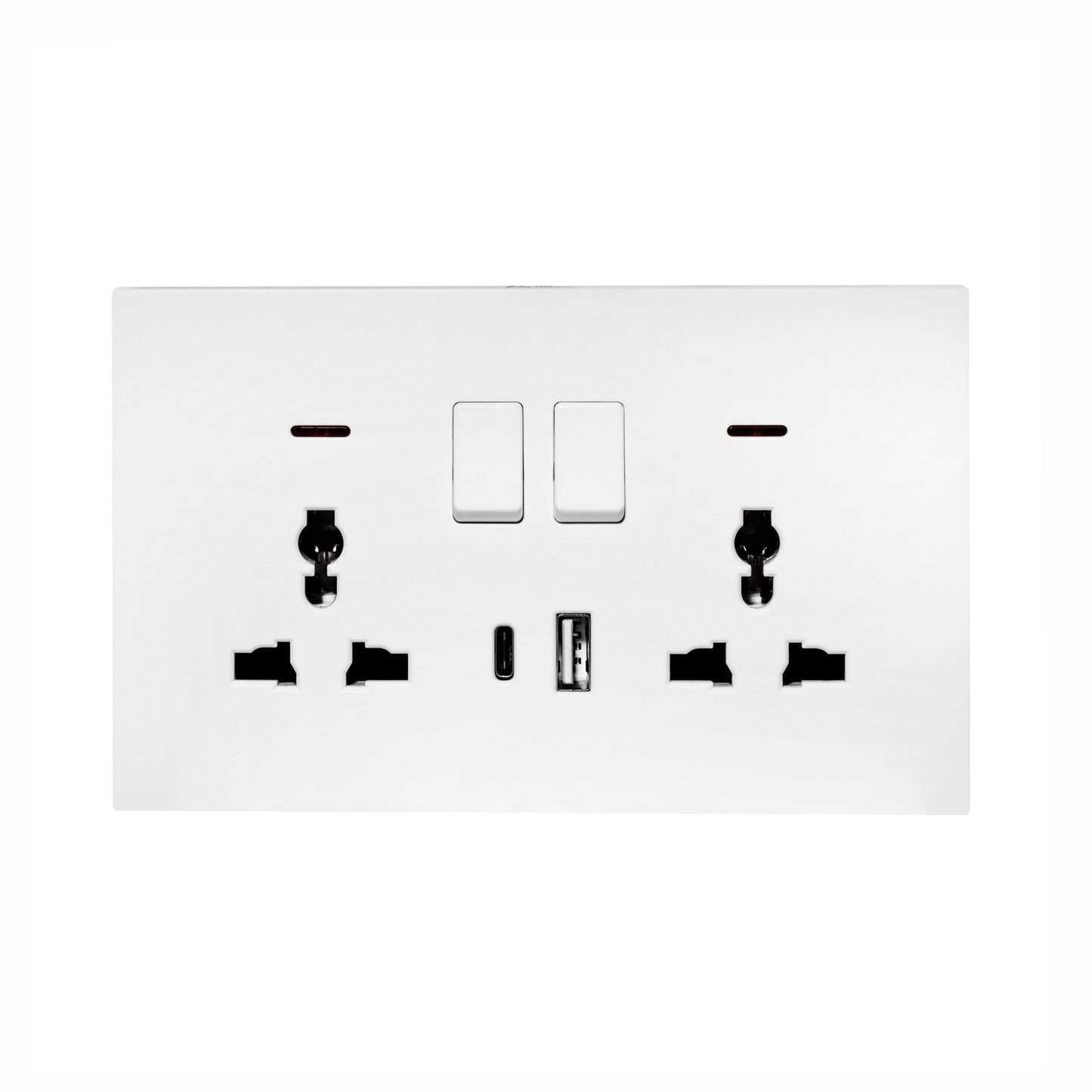 Double MF Socket 13A – USB + Type-C (5V 2.1A) – Ultra Thin Plastic