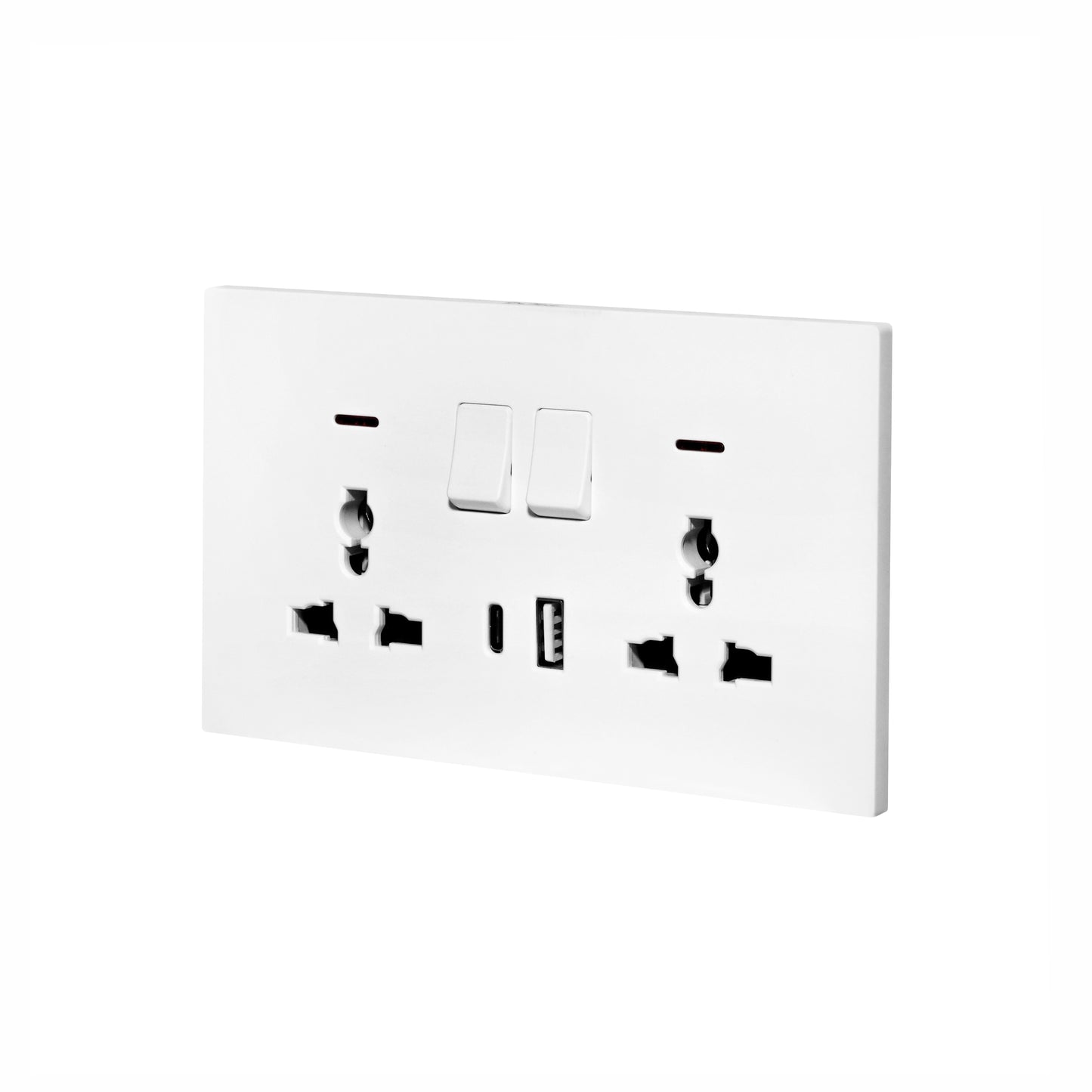 Double MF Socket 13A – USB + Type-C (5V 2.1A) – Ultra Thin Plastic