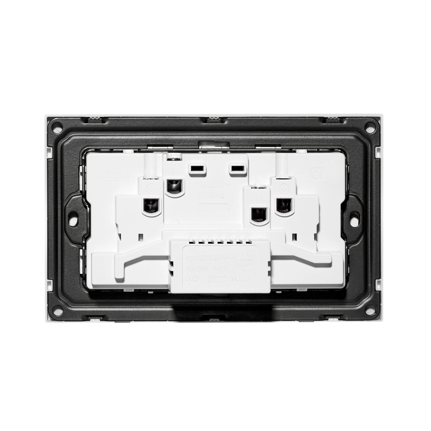 Double MF Socket 13A – USB + Type-C (5V 2.1A) – Ultra Thin Plastic