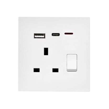Single UK Socket 13A USB + Type-C (5V 2.1A) – Ultra Thin Plastic