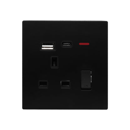 Single UK Socket 13A USB + Type-C (5V 2.1A) – Ultra Thin Acrylic Glass