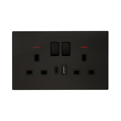 Double UK Socket 13A – USB + Type-C (5V 2.1A) – Ultra Thin Acrylic Glass