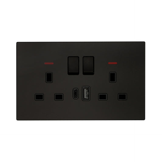 Double UK Socket 13A – USB + Type-C (5V 2.1A) – Ultra Thin Acrylic Glass