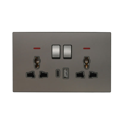 Double MF Socket 13A – USB + Type-C (5V 2.1A) – Ultra Thin Acrylic Glass