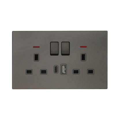 Double UK Socket 13A – USB + Type-C (5V 2.1A) – Ultra Thin Acrylic Glass