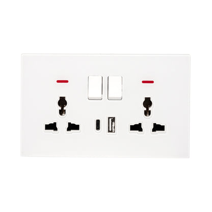 Double MF Socket 13A – USB + Type-C (5V 2.1A) – Ultra Thin Acrylic Glass