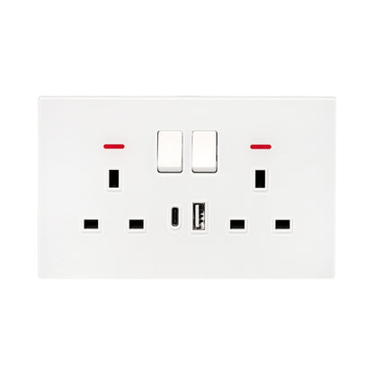 Double UK Socket 13A – USB + Type-C (5V 2.1A) – Ultra Thin Acrylic Glass