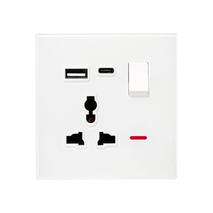 Single MF Socket 13A USB + Type-C (5V 2.1A) – Ultra Thin Acrylic Glass
