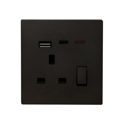 Single UK Socket 13A USB + Type-C (5V 2.1A) – Ultra Thin Plastic