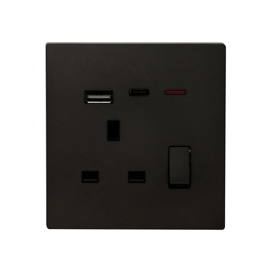 Single UK Socket 13A USB + Type-C (5V 2.1A) – Ultra Thin Plastic