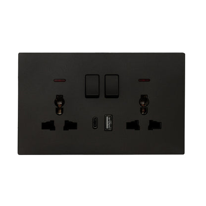 Double MF Socket 13A – USB + Type-C (5V 2.1A) – Ultra Thin Plastic