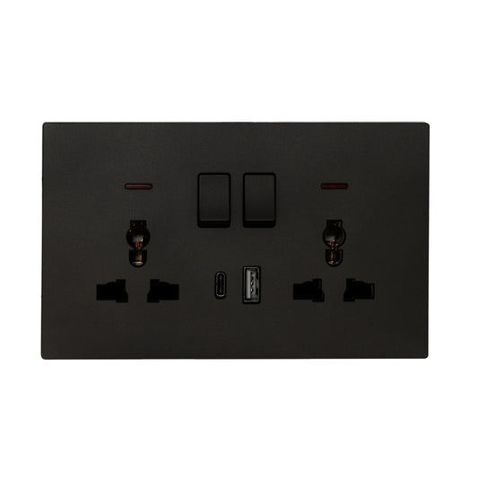 Double MF Socket 13A – USB + Type-C (5V 2.1A) – Ultra Thin Plastic