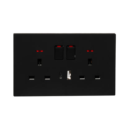 Double UK Socket 13A – USB + Type-C (5V 2.1A) – Ultra Thin Plastic