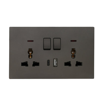 Double MF Socket 13A – USB + Type-C (5V 2.1A) – Ultra Thin Plastic
