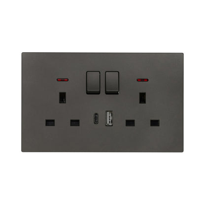 Double UK Socket 13A – USB + Type-C (5V 2.1A) – Ultra Thin Plastic